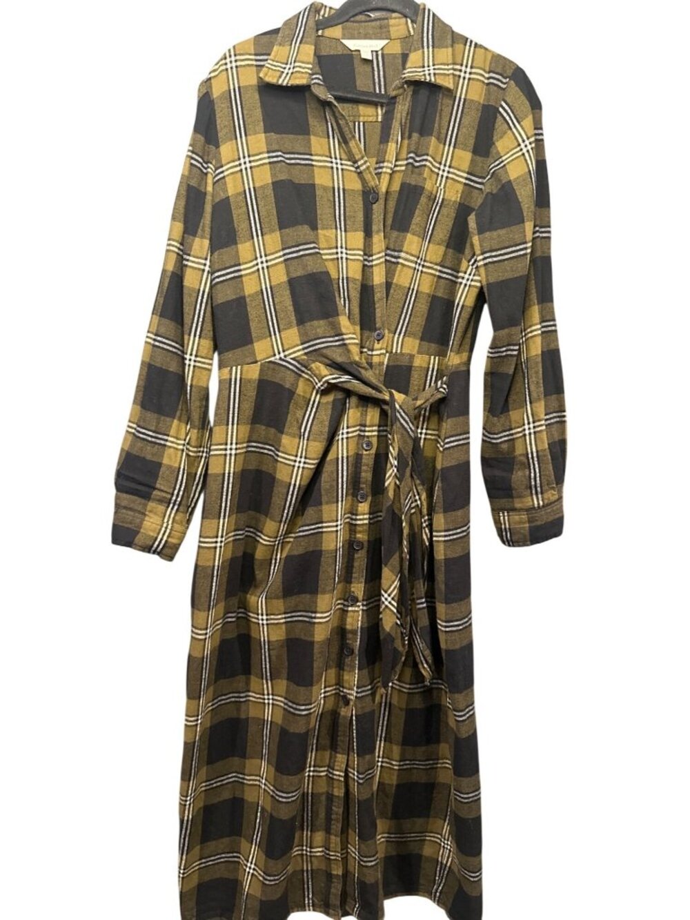 Garnet Hill Womens 10 Cotton Plaid Belted Long Shirt Dress Dark Academia Fall